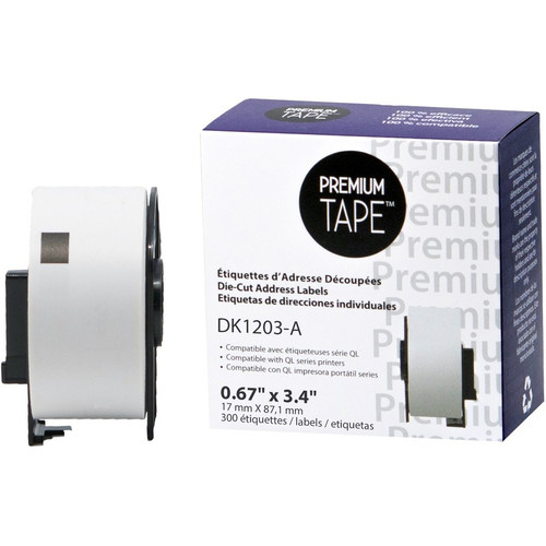 Premium Tape Die-Cut File Folder Labels - Alternative for Brother DK-1203 - 2/3" x 3-7/16" (17 mm x 87 mm) - White - 300 Labels / Roll (Fleet Network)