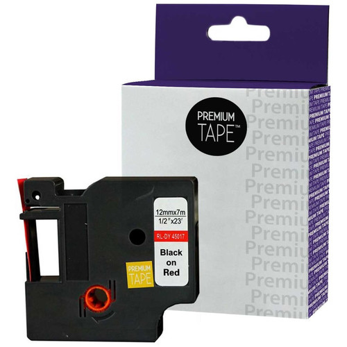 Premium Tape Label Tape - Alternative for Dymo A45017 - 1/2'' x 23' (12 mm x 7 m) - Black on Red - 1 Pack (Fleet Network)