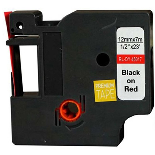 Genuine Premium Tape DY45017 Label Tape - Alternative for Dymo A45017 - 1/2'' x 23' (12 mm x 7 m) - Black on Red - 1 Pack