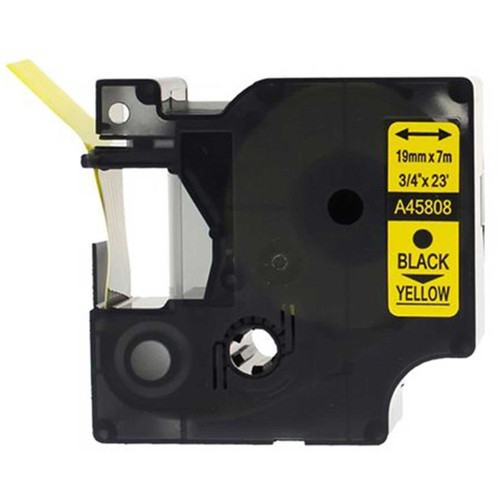 Genuine Premium Tape DY45808 Label Tape - Alternative for Dymo A45808 - 3/4" x 23' (19 mm x 7 m) - Black On Yellow - 1 Pack