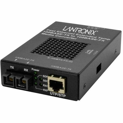 Lantronix E-100BTX-FX-05(SCHT) Transceiver/Media Converter - 1 x Network (RJ-45) - 1 x SC Ports - Multi-mode - 1300 nm Fiber - Fast - (Fleet Network)