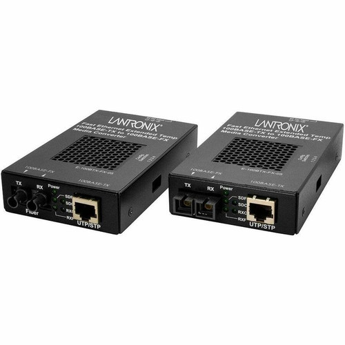 Lantronix E-100BTX-FX-05(SMHT) Transceiver/Media Converter - 1 x Network (RJ-45) - 1 x SC Ports - Single-mode - 1310 nm Fiber - Fast - (Fleet Network)
