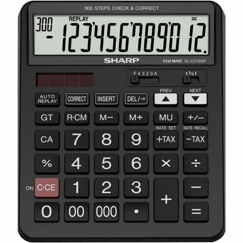 Sharp EL-CC12GP Simple Calculator - Digit Comma Separator, Double Zero, Triple Zero, 3-Key Memory, Dual Power, Large Display - 12 - - (Fleet Network)