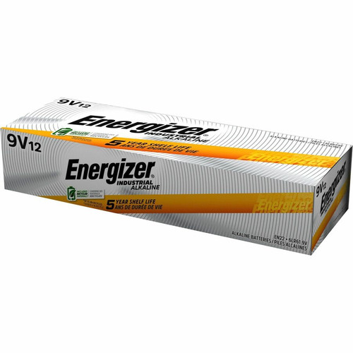 Energizer EN22 Industrial Alkaline 9V Batteries - 12/Box for Gas/Smoke Detectors & Stud Finders