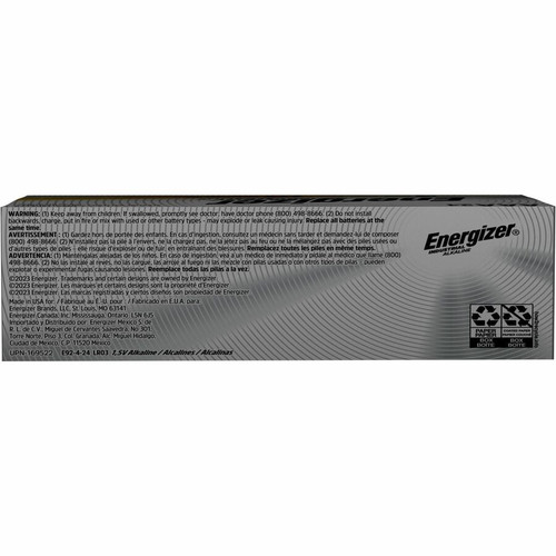 Energizer EN92 Industrial AAA Alkaline Battery - 24/Box Bulk Pack for Vending Machines - Office - Classroom - Electronics - Construction