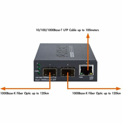 ECI Networks EN-MMC-SFPSFP Gigabit Ethernet Media Converter - 1 x RJ-45 to 2 x SFP - 120 km - 10/100/1000Base-T - 1000Base-X