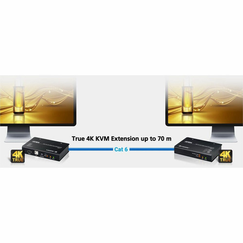 ATEN USB True 4K HDMI Cat 6 KVM Extender (4K @ 70 m / FHD @ 100 m) - 328.08 ft (100000 mm) Range - 4K - 3840 x 2160 Maximum Video - 2 (CE801)
