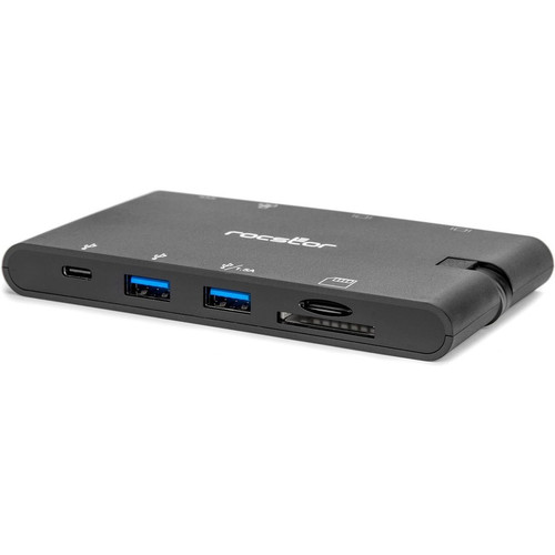 Rocstor Portable USB-C Multiport Adapter, 2x USB-C, USB-A, HDMI, VGA, RJ45, SD Card - for Tablet, Monitor, Smartphone, Notebook - Card (Fleet Network)