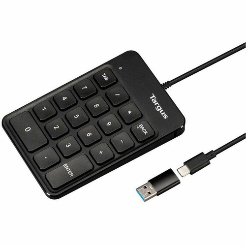 Targus&reg; Wired Numeric EcoSmart™ Keypad - Cable Connectivity - USB Type C, USB Type A Interface - 18 Key(s) - Windows, macOS, (Fleet Network)