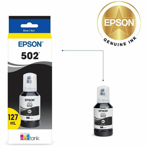 Epson T502, Black Ink Bottle - Inkjet - Black - 1 Each (T502120-S)