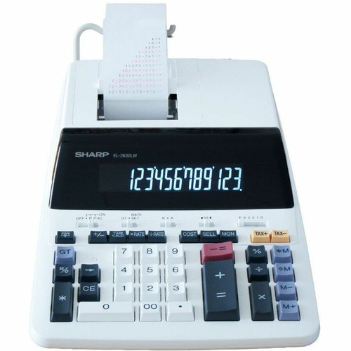 Sharp 12 Digit Commercial Printing Calculator - Dual Color Print - Ribbon - 4.5 lps - Extra Large Display, Backlit Display, Heavy GT - (EL2630LW)