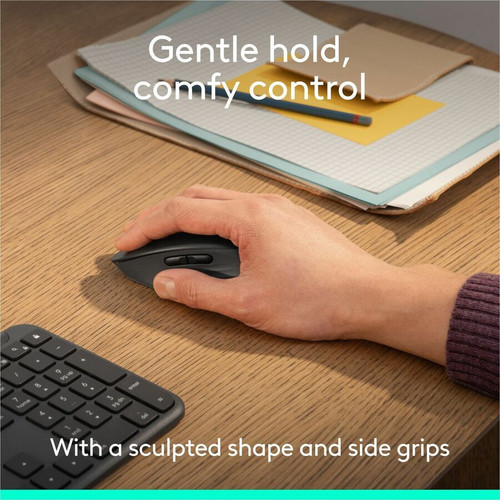Logitech Signature Comfort M840 L Mouse - PC, Mac - Optical - Wireless - Bluetooth/Radio Frequency - 2.40 GHz - Black - USB - 4000 dpi (910-007714)