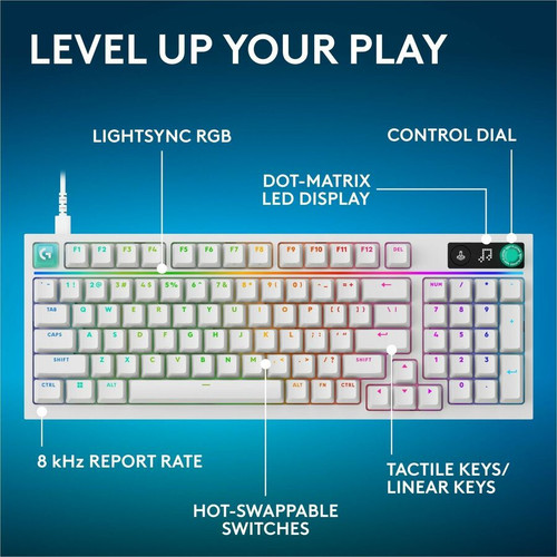 Logitech G G316 X 98 Gaming Keyboard - Cable Connectivity - USB Type A Interface - RGB LED - Dial, Display, Media Control, Game Mode, (920-014226)
