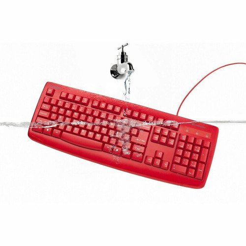Kensington Pro Fit Wired Washable Keyboard - Red - Cable Connectivity - Full-size - USB Type A Interface - 104 Key(s) - Windows, Mac X (K75237NA)