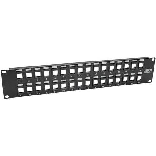 Tripp Lite N062-032-KJ 32-Port 2U RackMount Unshielded Blank Keystone/Multimedia PatchPanel - 32 Port(s) - 2U High - Black - 19" Wide (Fleet Network)