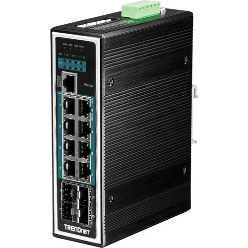 TRENDnet 12-Port Hardened Industrial Gigabit PoE+ Layer 2+ Managed DIN-Rail Switch - 8 Ports - Manageable - 3 Layer Supported - - Pair (Fleet Network)