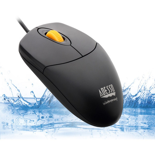 Adesso iMouse W3 - Waterproof Mouse with Magnetic Scroll Wheel - Optical - Cable - Black, Yellow - USB - 1000 dpi - Scroll Wheel - 4 - (Fleet Network)