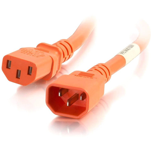 C2G 2ft 18AWG Power Cord (IEC320C14 to IEC320C13) - Orange - 250 V AC Voltage Rating - 10 A Current Rating - Orange (Fleet Network)