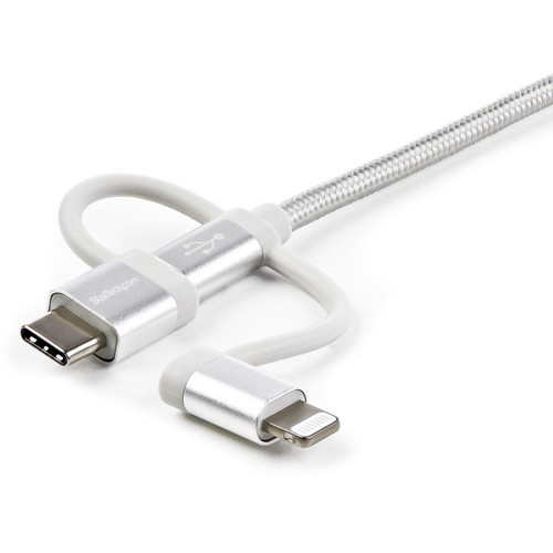 StarTech. com LTCUB1MGR USB Multi-Charger Cable - 3-in-1 Lightning/USB-C/Micro-B - Braided Nylon - 1m (3. 3 ft) - Apple MFi Certified - Silver