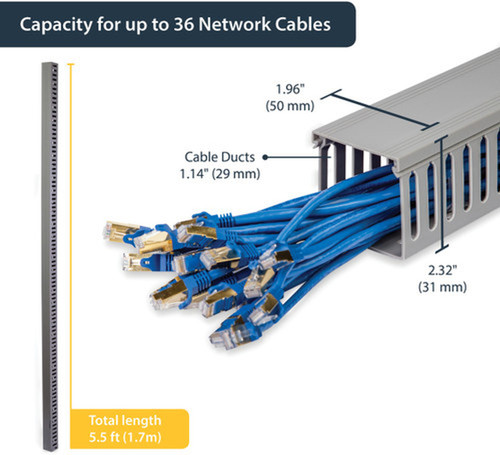 StarTechcom Server Rack Cable Management - 2x2in - Open Slot Network  Data Cable Raceway - Finger Duct Cable Management w Cover - AD2X2