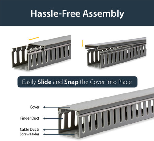 StarTechcom Server Rack Cable Management - 2x2in - Open Slot Network  Data Cable Raceway - Finger Duct Cable Management w Cover - AD2X2
