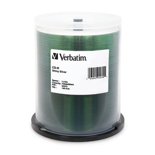 Verbatim CD-R 700MB 52X Shiny Silver Silk Screen Printable - 100pk Spindle - Printable - Silk-screen Printable (Fleet Network)