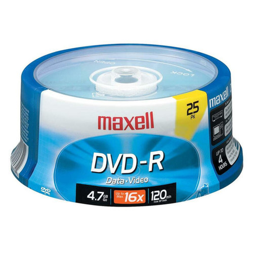 Maxell DVD Recordable Media - DVD-R - 16x - 470 GB - 25 Pack Spindle - 120mm - 2 Hour Maximum Recording Time 638010