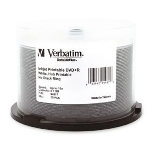 Verbatim DataLifePlus 16x DVD+R Media - 4.7GB - 120mm Standard - 50 Pack Spindle (Fleet Network)