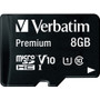 Verbatim 8GB Premium microSDHC Memory Card with Adapter, UHS-I V10 U1 Class 10 - 30 MB/s Read - 10 MB/s Write - Lifetime Warranty (44081)