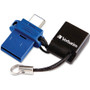 Verbatim USB-C Store 'n' Go Dual USB Flash Drive - 64 GB - USB Type C, USB 3.0 - Blue - Lifetime Warranty - TAA Compliant (Fleet Network)