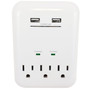 3 Outlet Power Tap - 950J Surge protection 2 Fast Charge USB Port - White FN-PB-137-WH