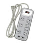 8 Outlet Surge Protector - 2400J 6ft Cord Down Angle Plug 2 USB Charging Ports - White FN-PB-510-WH