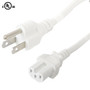 12ft NEMA 5-15P to IEC C15 Power Cable - 14AWG SJT - White (FN-PW-107C-12WH)