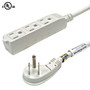 10ft 5-15P 45 Degree to 5-15R Triple Tap Power Cable 16AWG SJT (13A 125V) White (FN-PW-110FTB-10WH)