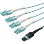 StarTechcom 10m 30 ft MPO  MTP to LC Breakout Cable - Plenum Rated Fiber Optic Cable - OM3 Multimode 40Gb - PushPull-Tab - Aqua - MPO8LCPL10M