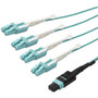 StarTech.com 1m 3 ft MPO / MTP to LC Breakout Cable - Plenum Rated Fiber Optic Cable - OM3 Multimode, 40Gb - Push/Pull-Tab - Aqua - ft (Fleet Network)
