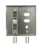 Double Gang, 2-Port DB9 size cutout , 1 x 3/8 inch hole, 1 x Keystone Stainless Steel Wall Plate (FN-WP-201-SS)