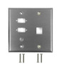 Double Gang, 2-Port DB9 size cutout , 1 x 3/8 inch hole, 1 x Keystone Stainless Steel Wall Plate ( Fleet Network )