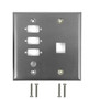Double Gang 3-Port DB9 size cutout  1 x 38 inch hole 1 x Keystone Stainless Steel Wall Plate FN-WP-205-SS