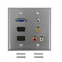 VGA, 2x HDMI, 3.5mm, RCA Composite + Left/Right Audio Double Gang Wall Plate Kit - Stainless Steel (FN-WPK-SS-201)