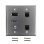 VGA, 3.5mm, HDMI, 2x Cat6 Double Gang Wall Plate Kit - Stainless Steel ( Fleet Network )