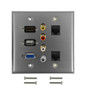 VGA, USB, HDMI, 3.5mm, RCA Composite + Left/Right Audio, 2x Cat6 F/F Double Gang Wall Plate Kit - Stainless Steel ( Fleet Network )