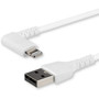 StarTechcom 2m USB A to Lightning Cable iPhone iPad Durable Right Angled 90 Degree White Charger Cord wAramid Fiber Apple MFI - duty RUSBLTMM2MWR