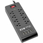 Tripp Lite Surge Protector Power Strip 8-Outlets 4 USB Ports 6ft Cord Black - 8 x NEMA 5-15R 4 x USB - 1875 VA - 1800 J - 120 V AC - TLP864USBB