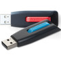 Verbatim 64GB Store 'n' Go V3 USB 3.0 Flash Drive - 2pk - Red, Blue - 64 GB - USB 3.0 - Blue, Red - Lifetime Warranty - 2 Pack (Fleet Network)