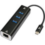 V7 Gigabit Ethernet Adapter USB-C Male to USB A Female x 3, RJ45 Black - USB 3.2 (Gen 1) Type C - External - 3 USB Port(s) - 1 Network (Fleet Network)
