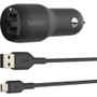 Belkin BoostCharge Dual USB-A Car Charger 24W + USB-A to Micro-USB Cable - 5 V DC/4.80 A Output (Fleet Network)