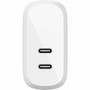 Belkin BoostCharge Dual USB-C Power Delivery Wall Charger 40W - Power Adapter - White WCB006dqWH
