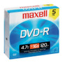 Maxell DVD Recordable Media - DVD-R - 16x - 4.70 GB - 5 Pack Jewel Case - 120mm - 2 Hour Maximum Recording Time (Fleet Network)