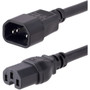 StarTechcom 10ft 3m Heavy Duty Extension Cord IEC C14 to IEC C15 Black Extension Cord 15A 125V 14AWG Heavy Gauge Power Cable - H1415-10F-POWER-CORD